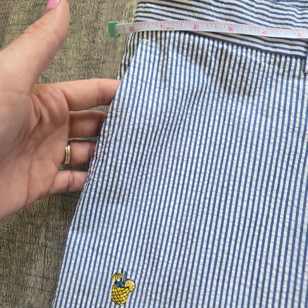 Brooks Brothers Mens 42 Seersucker Shorts Blue White Striped Pineapple Cocktail - Picture 10 of 10